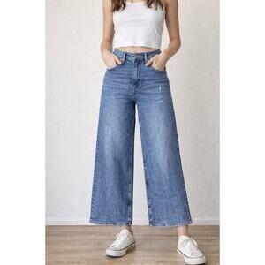 NOEND Denim Wide Leg Crop Jeans Women’s 30 Blue High Rise Distressed Stretch USA